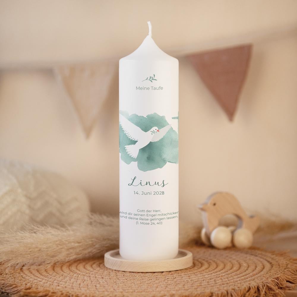 Taufkerze Taube mint von Liluna