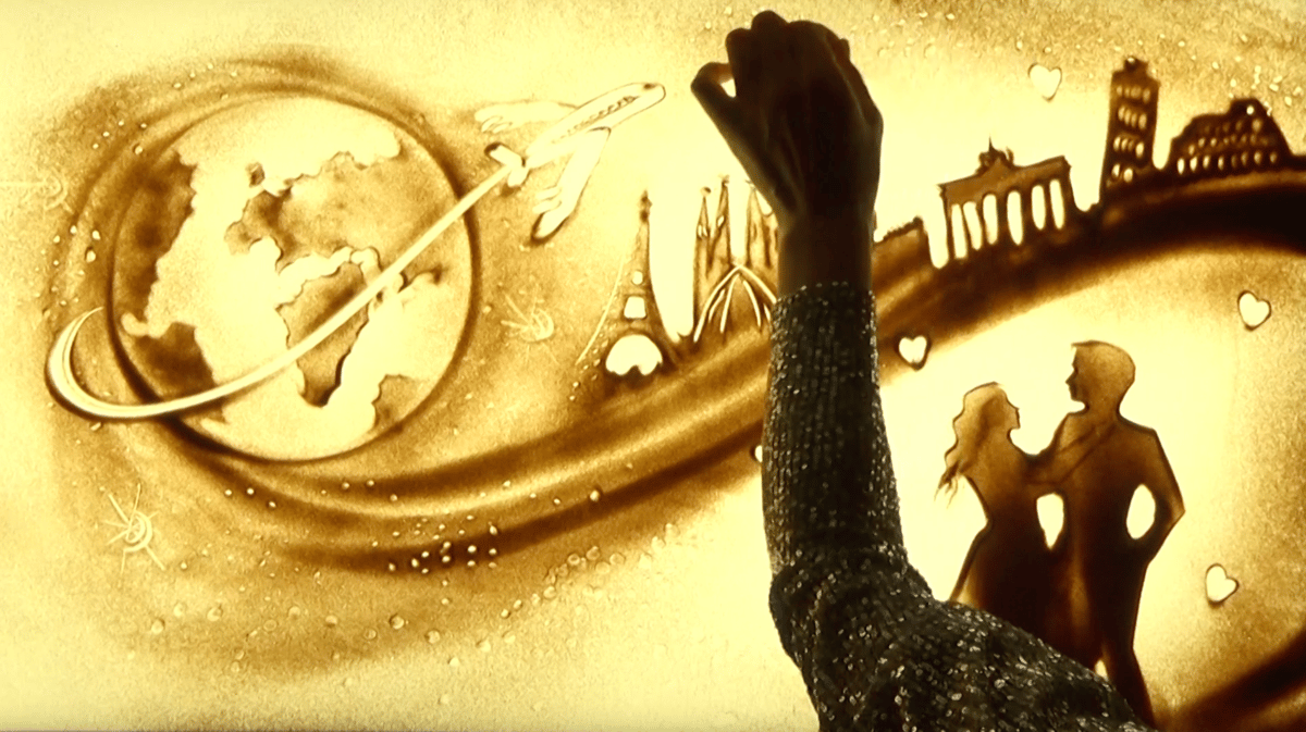 Sand-Malerei-Show “Eure Liebes-Geschichte in Sand gemalt “