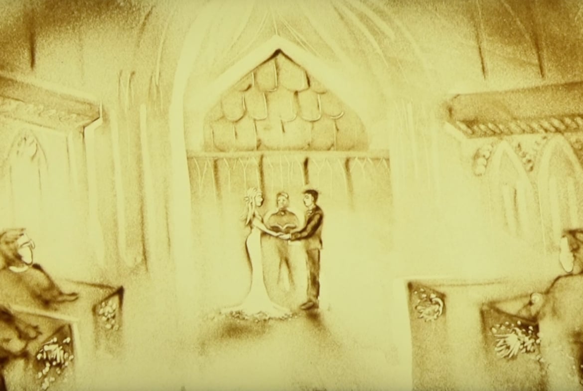 Sand-Malerei-Show “Eure Liebes-Geschichte in Sand gemalt “