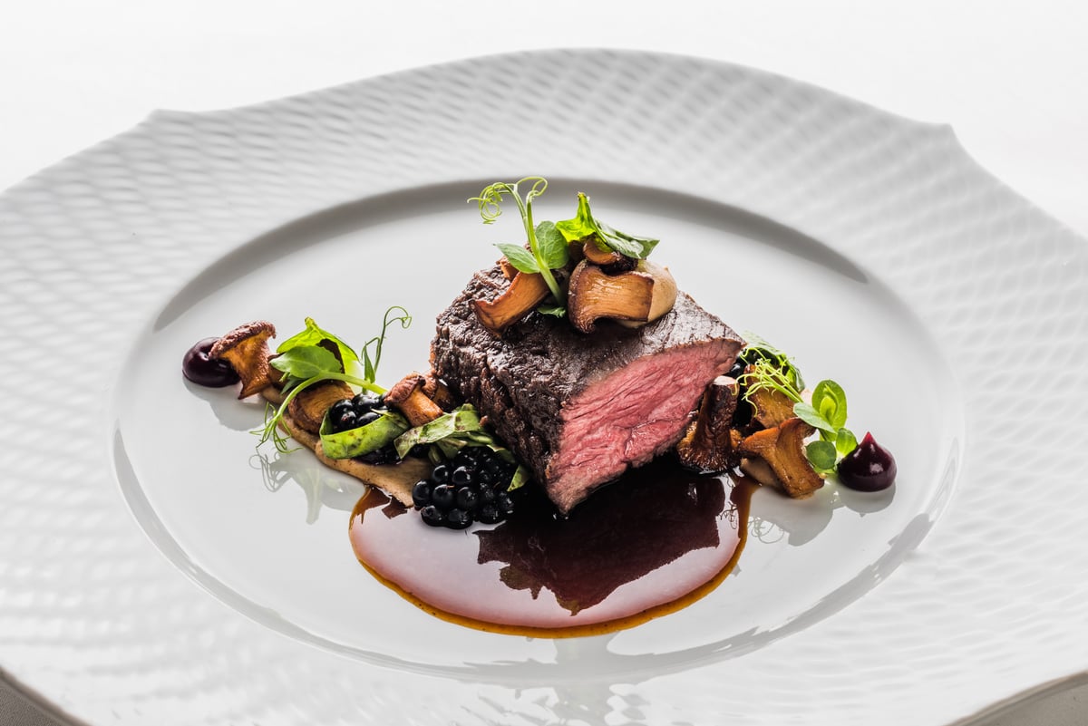 Onglet, Pfifferling, Spinat, Brombeere