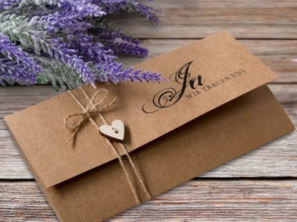 einladungskarte hochzeit kraftkarton mit herz
