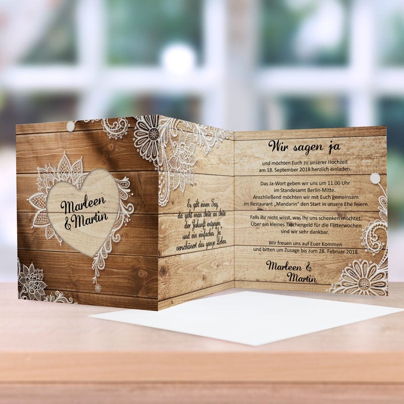 Einladungskarte Hochzeit Wood Style