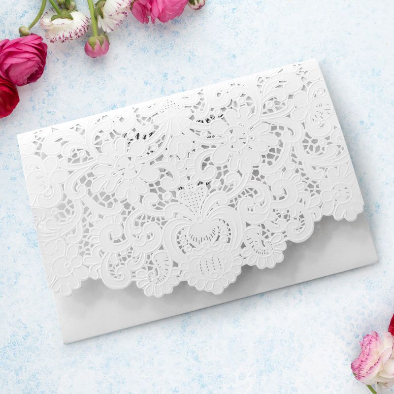 Hochzeitseinladung Pocketfold Spitze weiß
